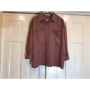 Zara Button-Up Relaxed Fit Long Sleeve Shirt Women SzM Casual Layering Upscale